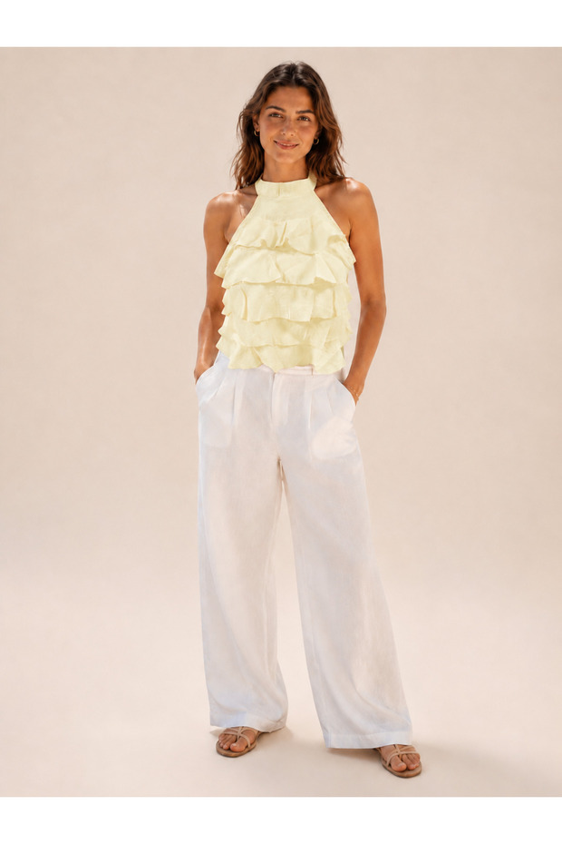 Women's Halter Neck Layered Flounce Halter Neck Woven Blouse Dfbz0001
