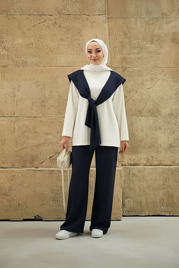 Women's Shoulder Shawl with Tie Detail, Suitable for Hijab, Comfortable Fit, Two-Piece Set