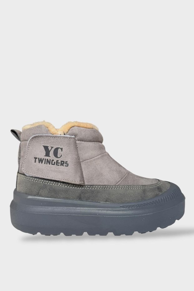 Nubuck Thick Sole Women's Boots with Fur Inside Smoked