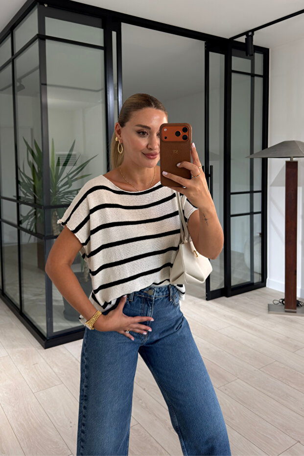 Mercerized Striped Ecru Blouse