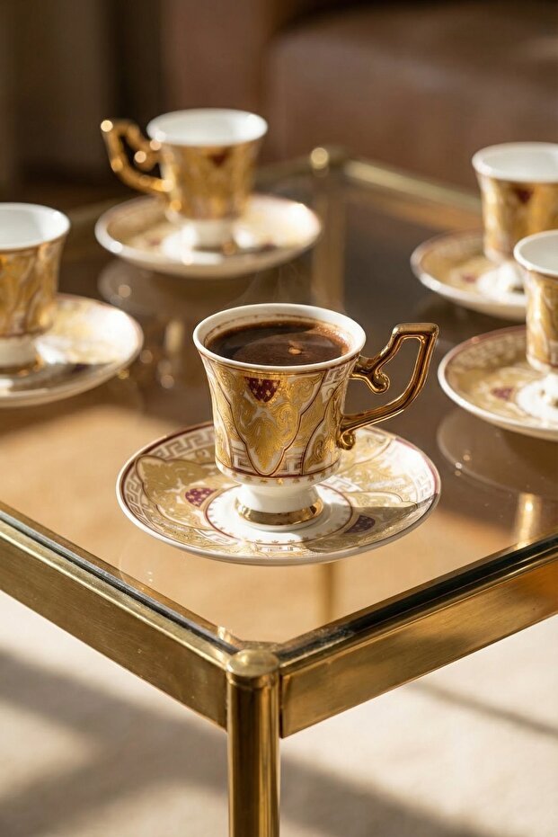 Nicoline 24K Gold Detailed 6-Person Porcelain Coffee Cup Set - 90 ml