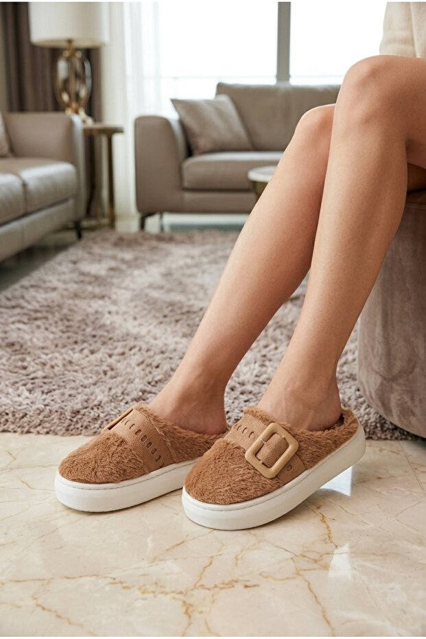 Mink Popart Buckle Plush Women's Slippers / Daily Home Shoes