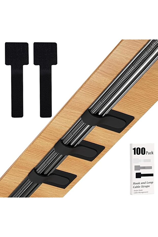 100Pcs Hook and Loop Cable Straps, Self Adhesive Cable Ties (Black)