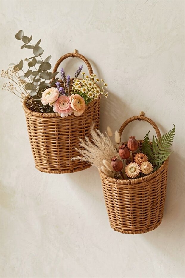 9249 2 Size Rattan Basket Wicker Flower Pot - Organizer Basket