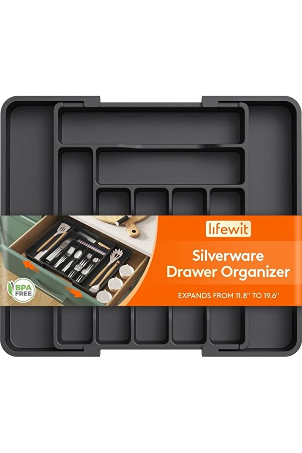 Cutlery Box for Drawers, Adjustable Plastic Organiser Kitchen Depth 38 cm, Cutlery Insert 7-