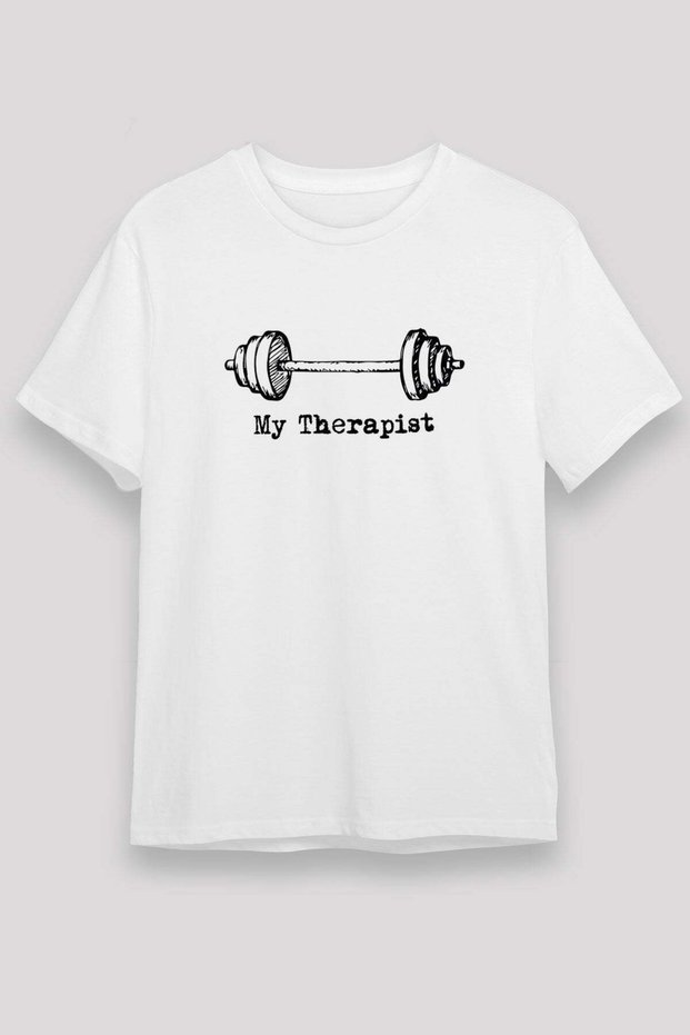 Barbell Printed Unisex White T-Shirt - Tshirt