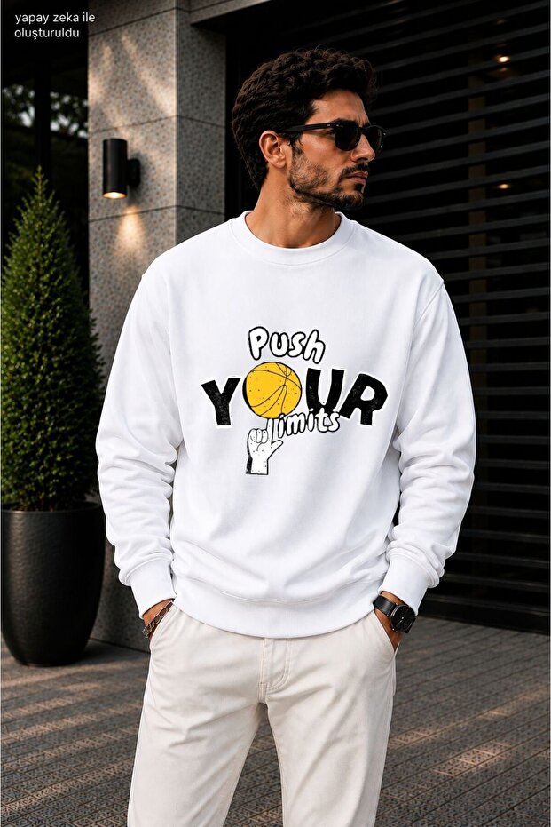 Men's Push Your Limits Basketball Printed Cycling Round Neck Casual Sweatshirt