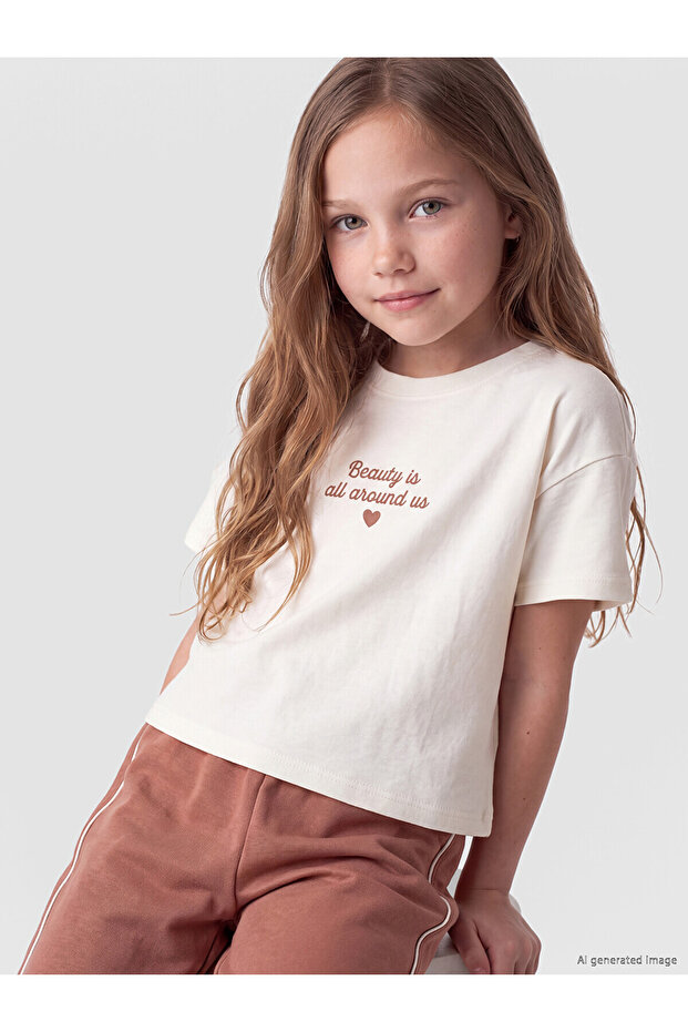 Lcw Kids Ecru Crew Neck Girls' Set