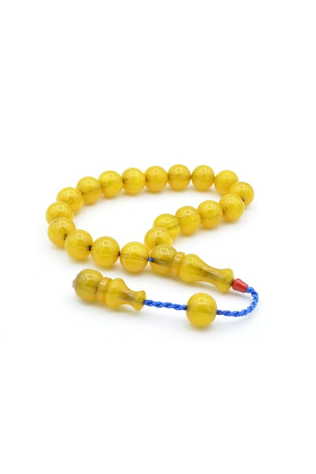 Zeyzun Signed Globe Cut Yellow Crimped Amber Efe Maskot Prayer Beads