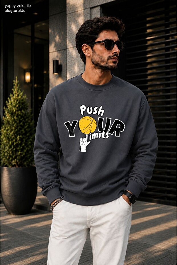 Men's Push Your Limits Basketball Printed Cycling Round Neck Casual Sweatshirt