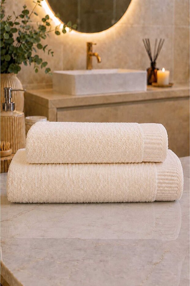 Alora 2-Piece Bath Towel Set - Hand and Face Towels - Dowry - Gift 100% Cotton