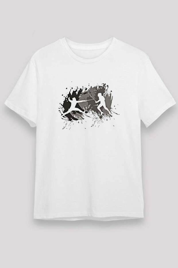 Fencing Printed Unisex White T-Shirt - Tshirt