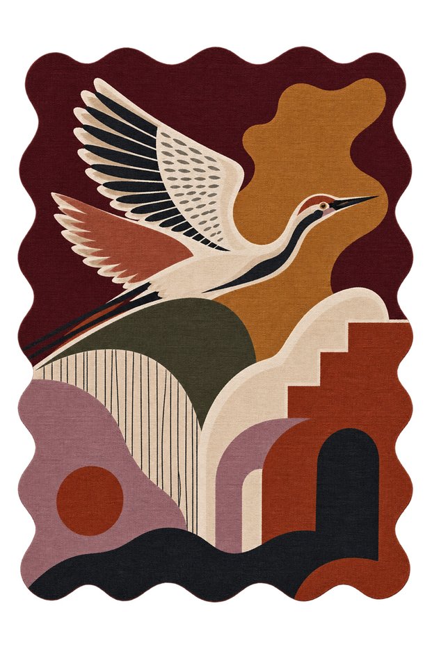 Sdt Crane Bird Patterned Woven Base Decorative Carpet Sdtamour4139