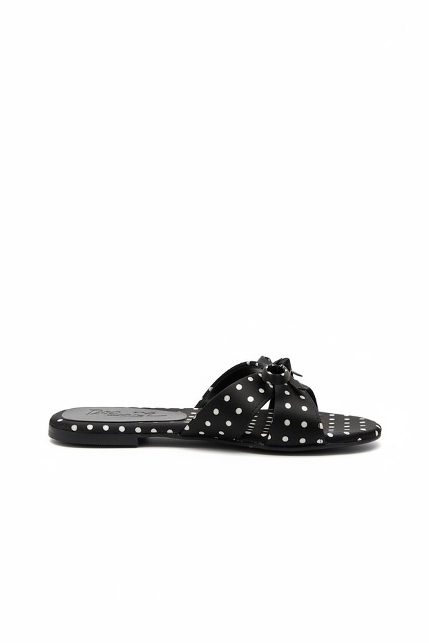 Mioi Black Polka Dot Bow Detailed Women's Slippers