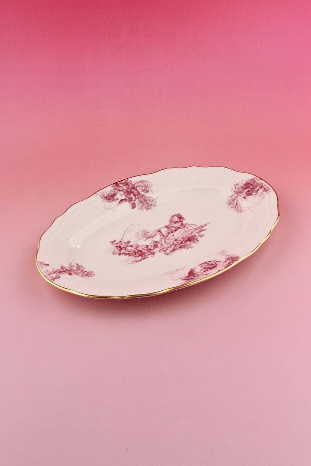 Pink English Medium-Sized Porcelain Boat-Shaped Plate