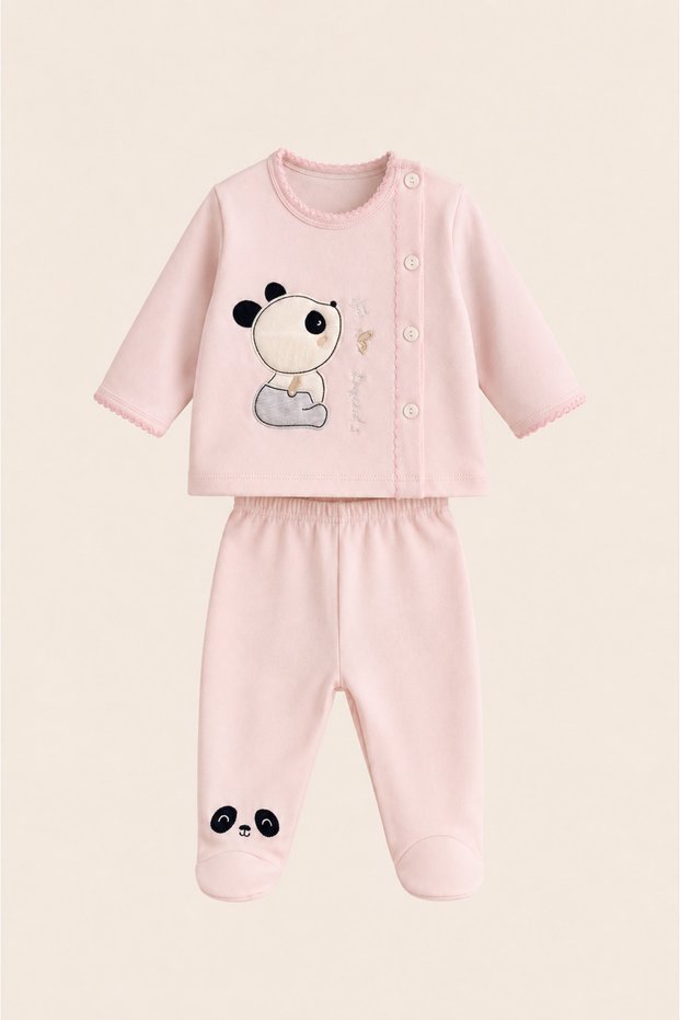 Unisex Baby Panda Embroidered Long Sleeve 100% Cotton 0-6 Months Baby Set