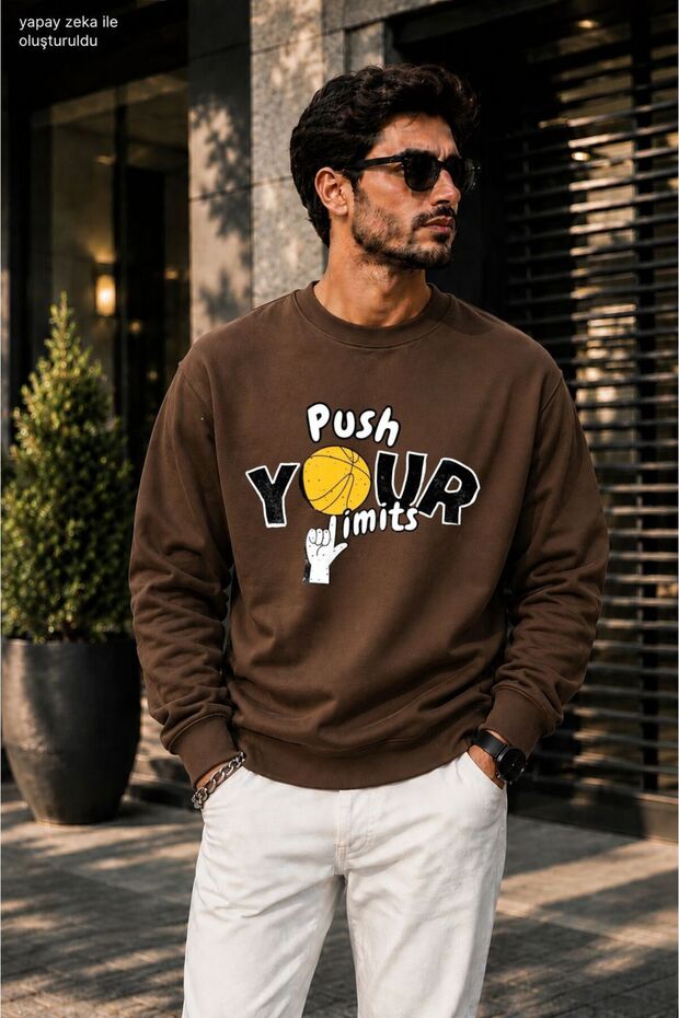 Men's Push Your Limits Basketball Printed Cycling Round Neck Casual Sweatshirt