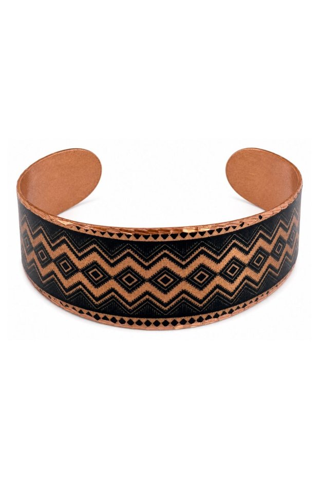 Burgundy Black Badge Wide Form Thick Copper Bracelet, Hand-Embroidered Adjustable Model