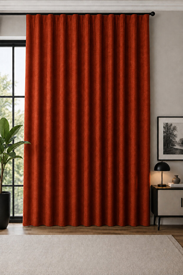 Tile Velvet Textured Adafon Background Curtain, Stylish Appearance, Soft Texture, Cornice-Matched Decorative Living Room Curtain