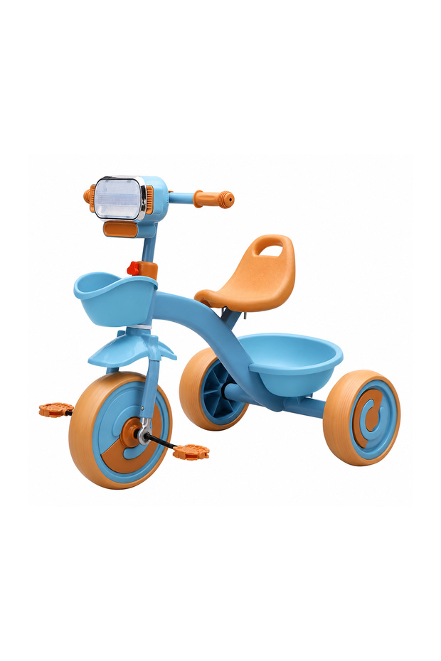 Kids 3 Wheel Cycle Tricycle with Front Basket Rear Storage Bin Comfortable Seat and Headlight Multifunctional Ride On Bicycle with EVA Silent Wheels for Boys & Girls