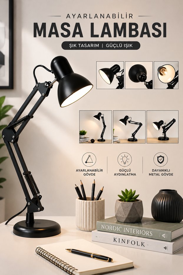 Metal Desk Lamp Black Adjustable Clamp Acrobat Study Lecture Reading Lamp E27 Lamp Holder 54.5 cm
