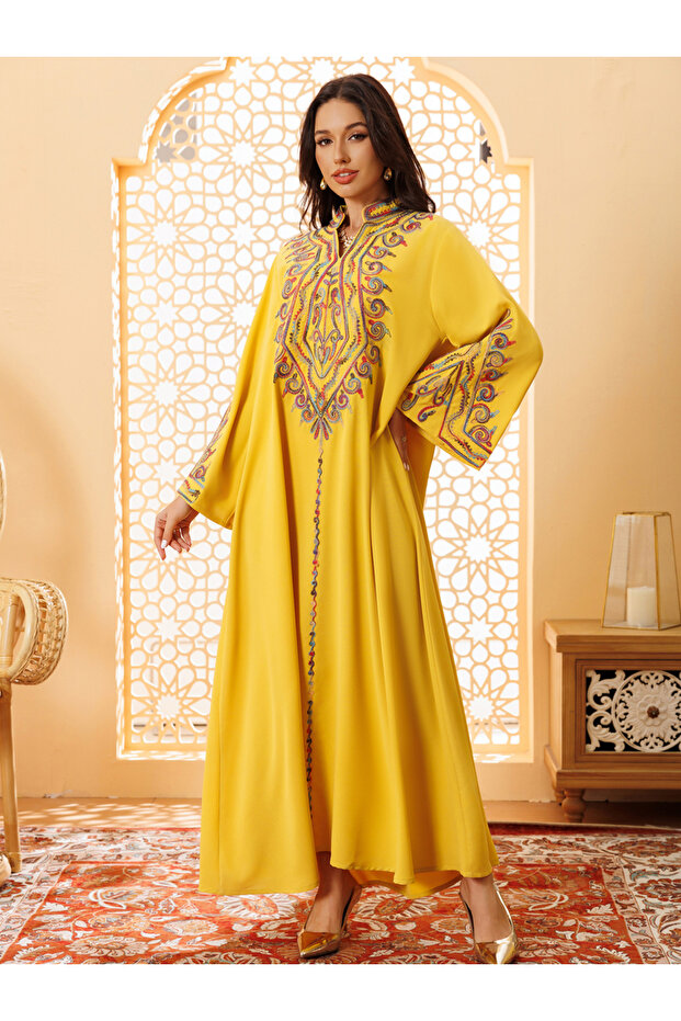 Yellow Embroidered A-Line Jalabiya