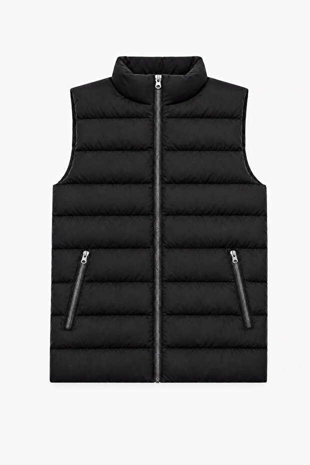 Boy's Stand Collar Inflatable Vest with Zipper and Pockets