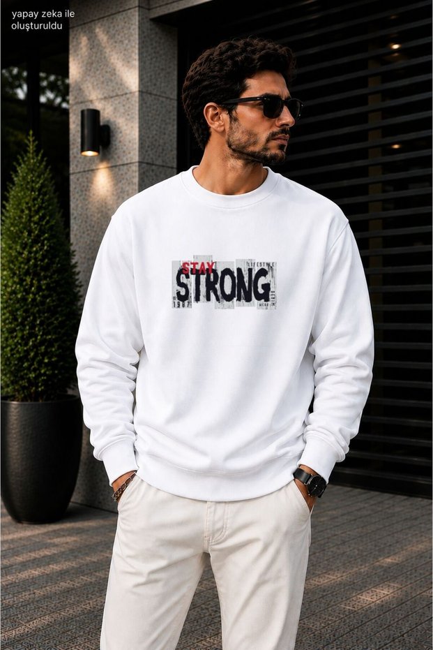 Men's Street Style Stay Strong Printed Cycling Round Neck Casual Sweatshirt