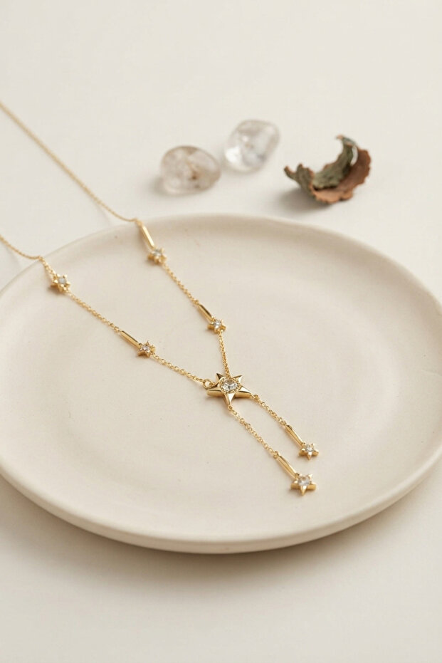 Brass Gold Color Zircon Stone Star Model Women's Necklace Tj-Bko11233