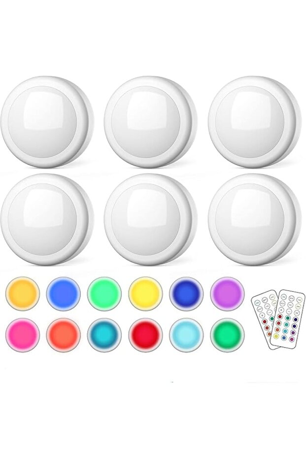 أضواء دائرية مع جهاز تحكم عن بعد، تعمل بالبطارية، إضاءة LED لاسلكية، 13 لون RGB - للخزانة