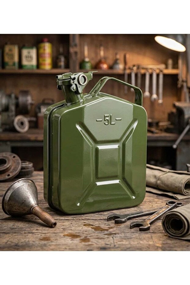 5L Heavy-Duty Metal Jerry Can Fuel Container, Portable Steel Gas Tank with Lockable Spout Cap for Gasoline, Diesel, and Oil