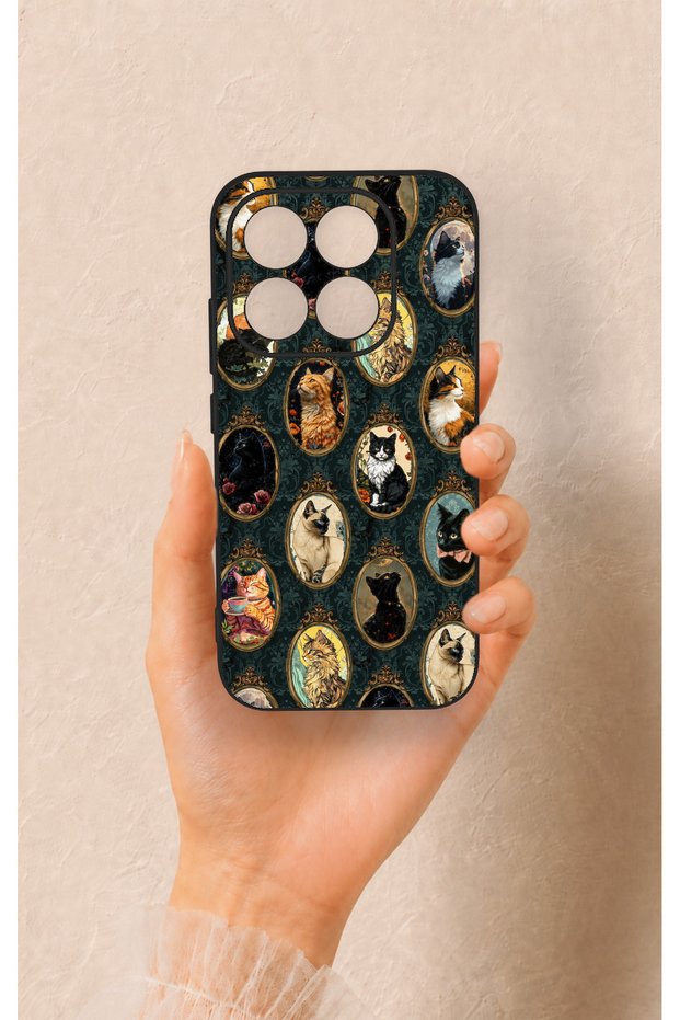 Mi 17 5g Compatible Vintage Cat Portraits Patterned Silicone Case