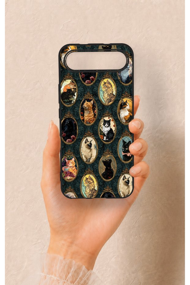 Tecno Spark Slim Compatible Vintage Cat Portraits Patterned Silicone Case