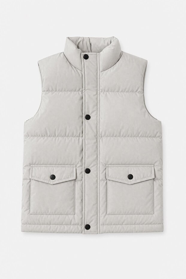 Boy's Stand Collar Double Pocket Puffer Vest