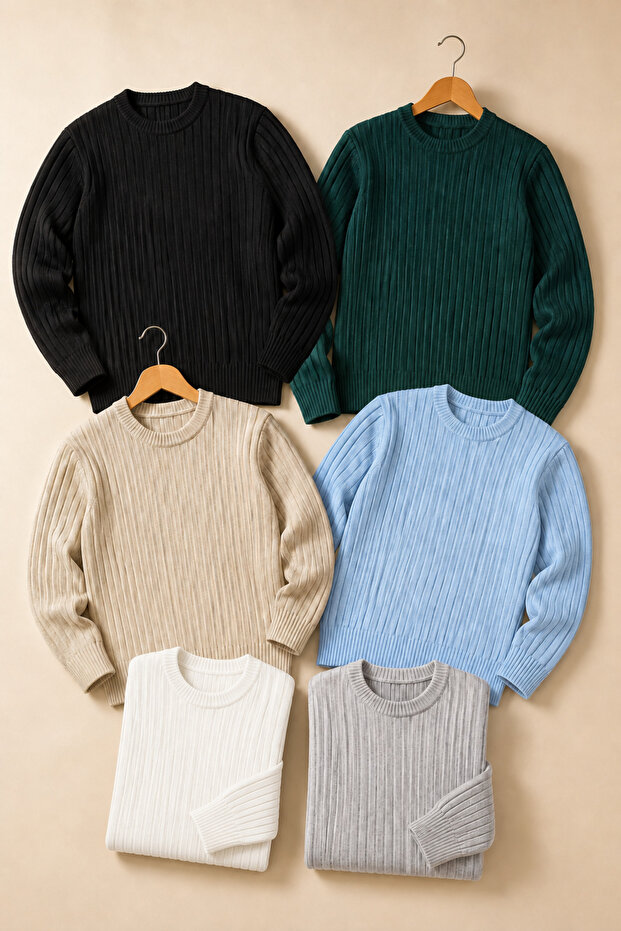 6-Piece Men's Long Sleeve Ribbed Crew Neck Knitwear Sweater Advantage Pack