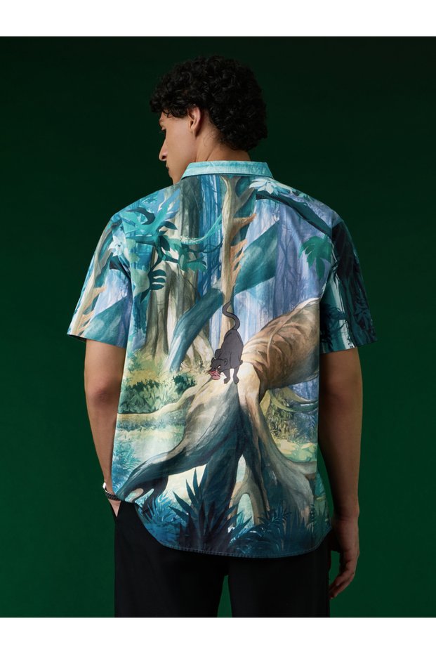Men Graphic Jungle Print Spread Collar Shirt