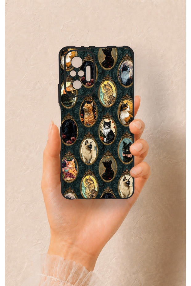 Redmi Note 10 Pro Compatible Vintage Cat Portraits Patterned Silicone Case