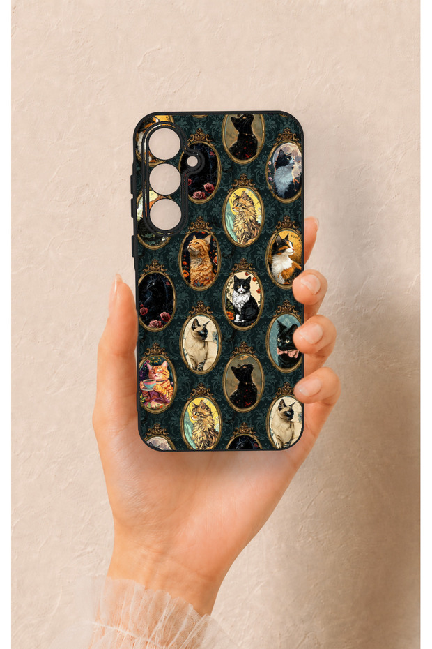 Samsung A35 Compatible Vintage Cat Portraits Patterned Silicone Case