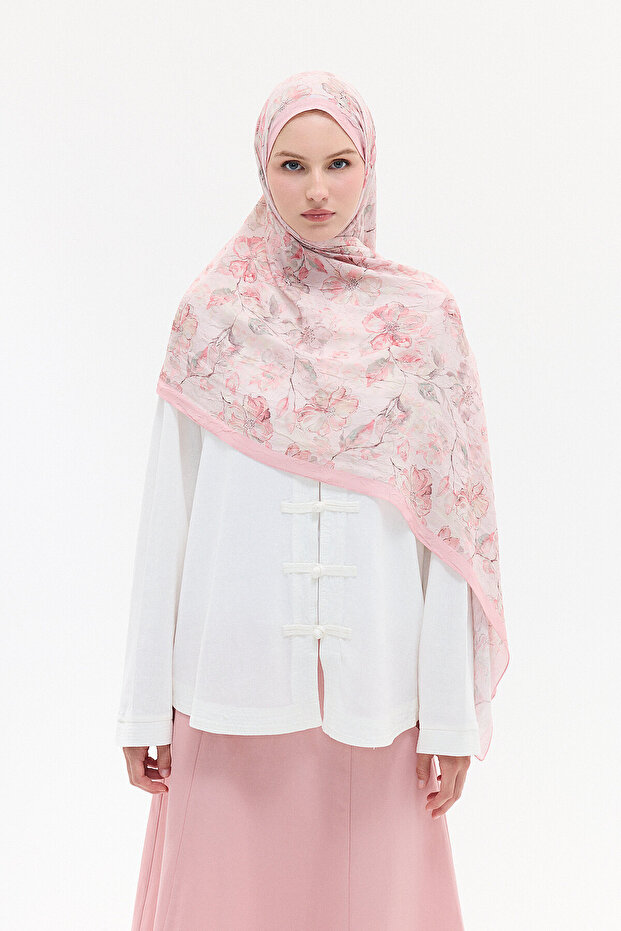 Watercolor Pattern Kraş Shawl - Powder