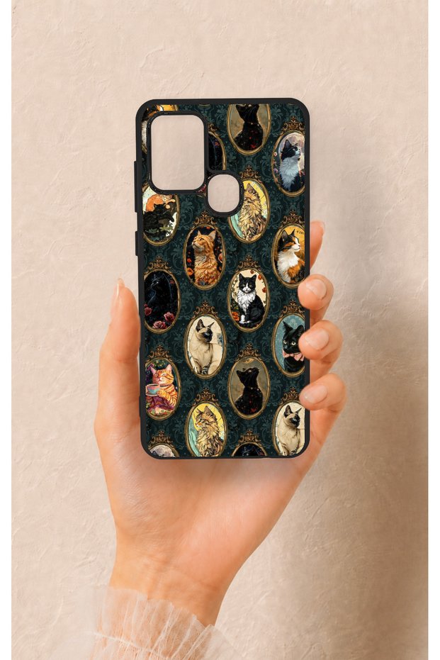 Samsung A21S Compatible Vintage Cat Portraits Patterned Silicone Case