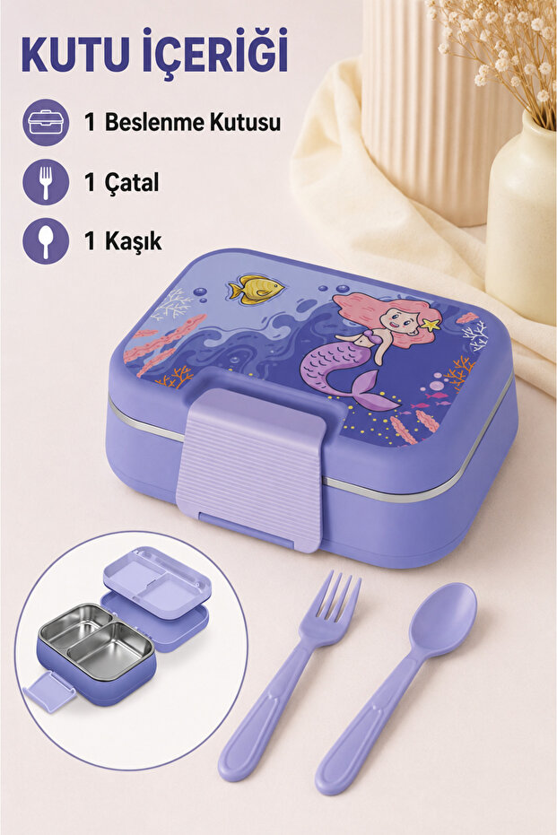 Happi Mermaid Stainless Steel Compartmented Lunch Box 1030 ml Fork and Spoon Included