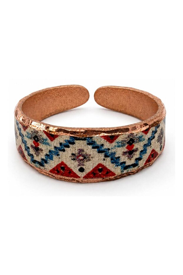 Burgundy cream arabesque thin copper ring, adjustable