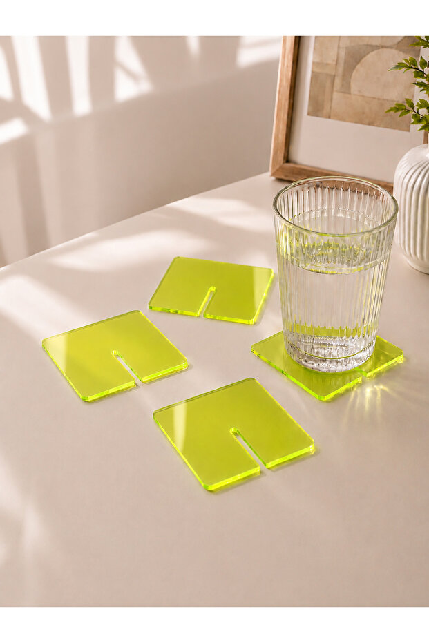 Set of 4 Green Square Plexiglass Coasters (10X10 cm)