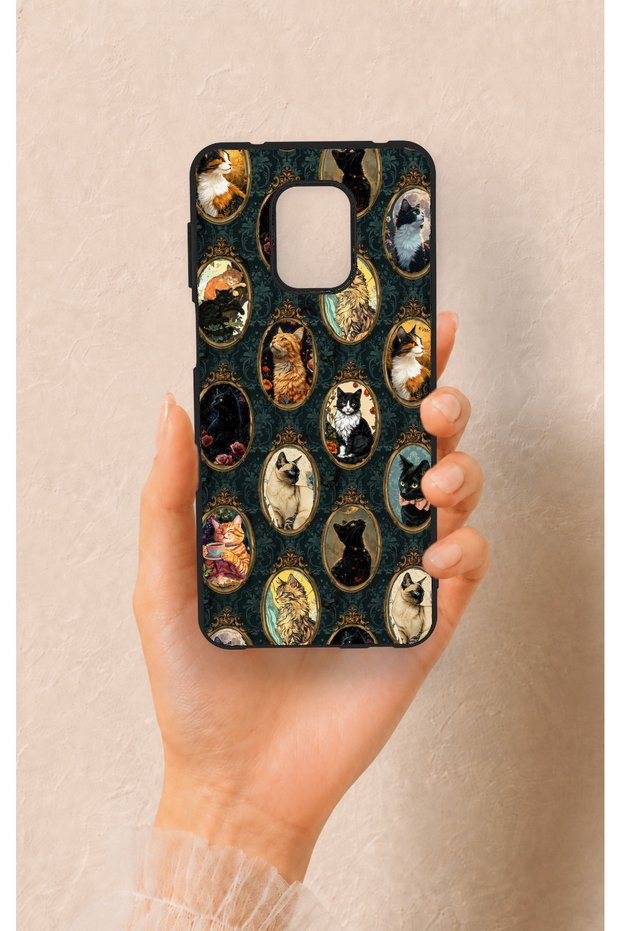 Redmi Note 9 Pro 9S Compatible Vintage Cat Portraits Patterned Silicone Case