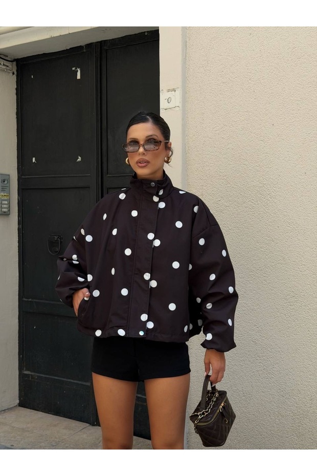 Polka Dot Zippered Trench Jacket