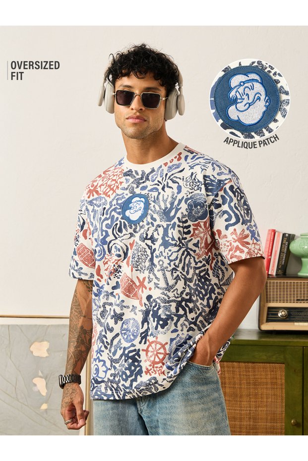 Men Popeye Graphic Print Oversized T-Shirt