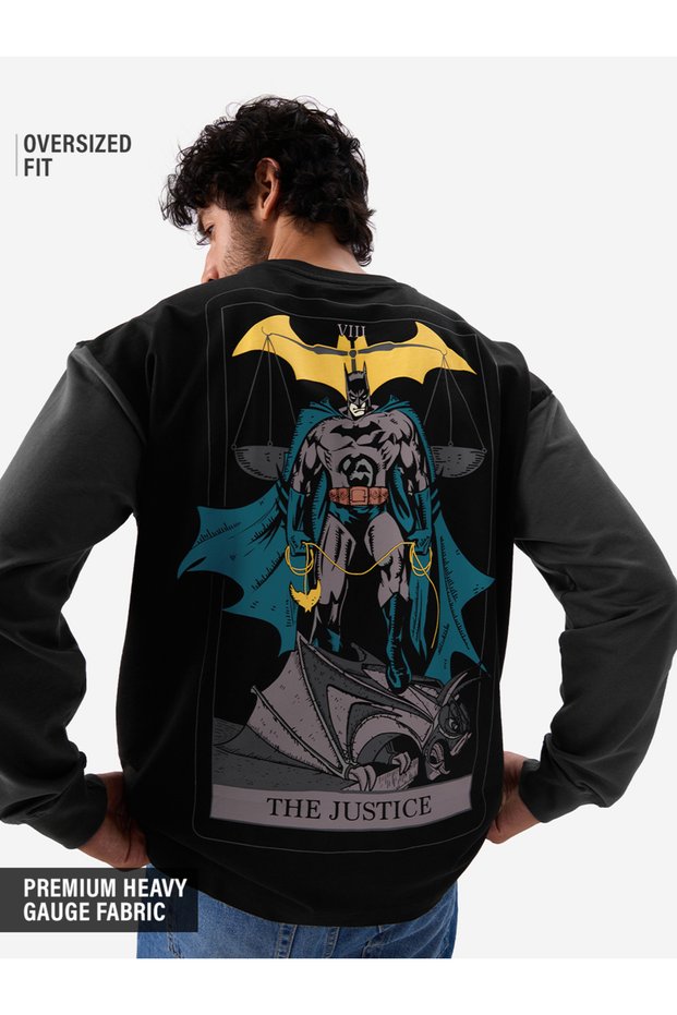 Men Batman Justice Tarot Graphic Oversized Long Sleeve T-Shirt