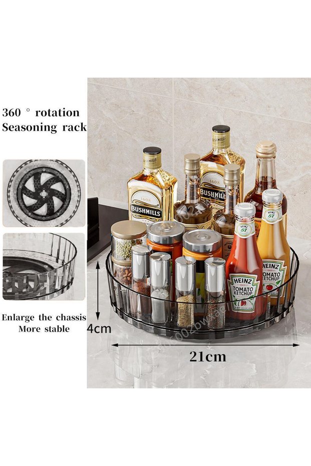 Transparent gray 360 Rotating Tray Spice Rack Pantry Cabinet Turntable With Base Storage Bin Kitchen