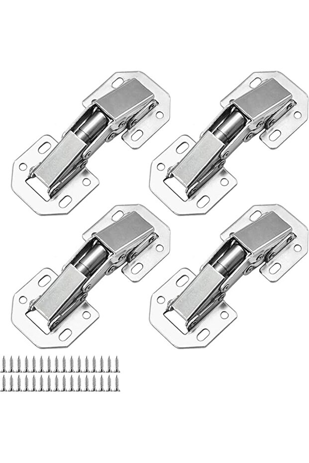 4 Pcs Easy Installation Hinges, 90 Degree Cabinet Hinge for Drawer Window Cupboard Kitchen Door, No