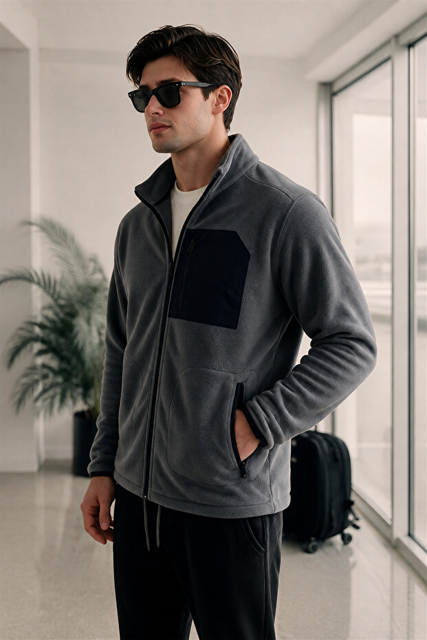 Men's Winter Bato Collar Full Zipper 3-Pocket Tactical Flecee Fleece Jacket